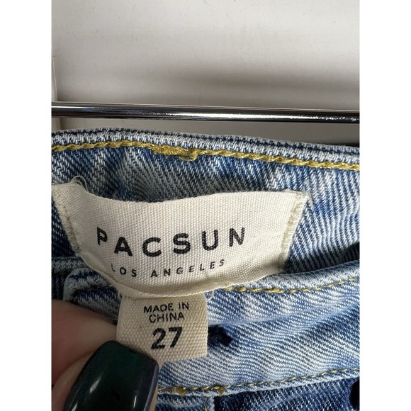 PacSun Two Tone Distressed Raw Hem Button Front Denim Skirt Women's Size 27 Blue - Picture 3 of 7